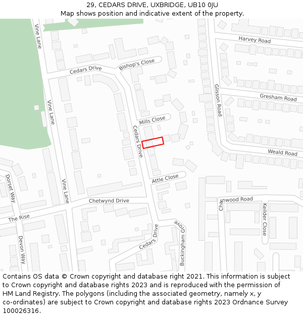 29, CEDARS DRIVE, UXBRIDGE, UB10 0JU: Location map and indicative extent of plot