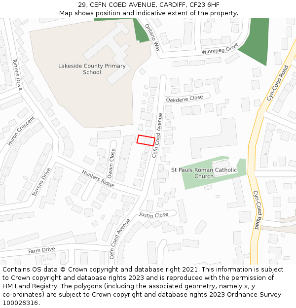 29, CEFN COED AVENUE, CARDIFF, CF23 6HF: Location map and indicative extent of plot