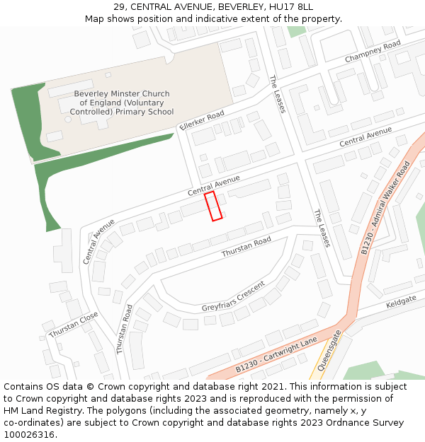 29, CENTRAL AVENUE, BEVERLEY, HU17 8LL: Location map and indicative extent of plot