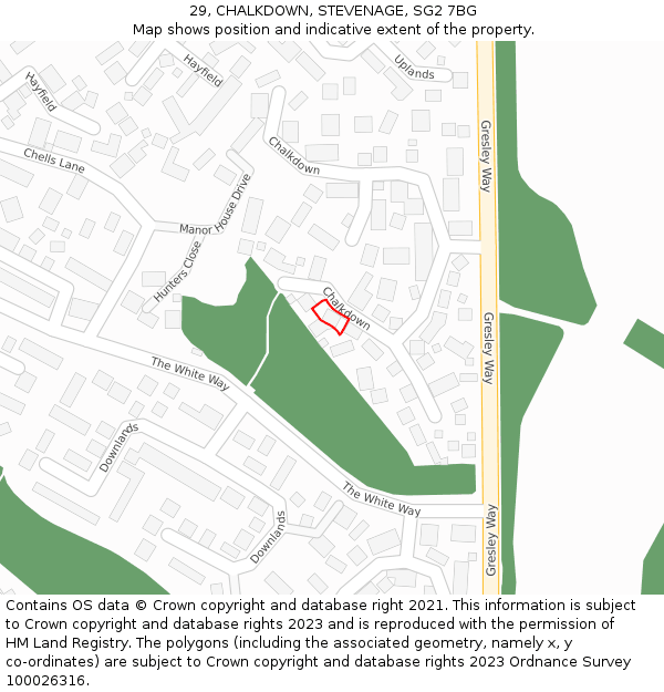 29, CHALKDOWN, STEVENAGE, SG2 7BG: Location map and indicative extent of plot