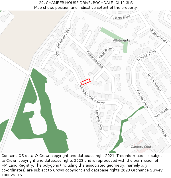 29, CHAMBER HOUSE DRIVE, ROCHDALE, OL11 3LS: Location map and indicative extent of plot