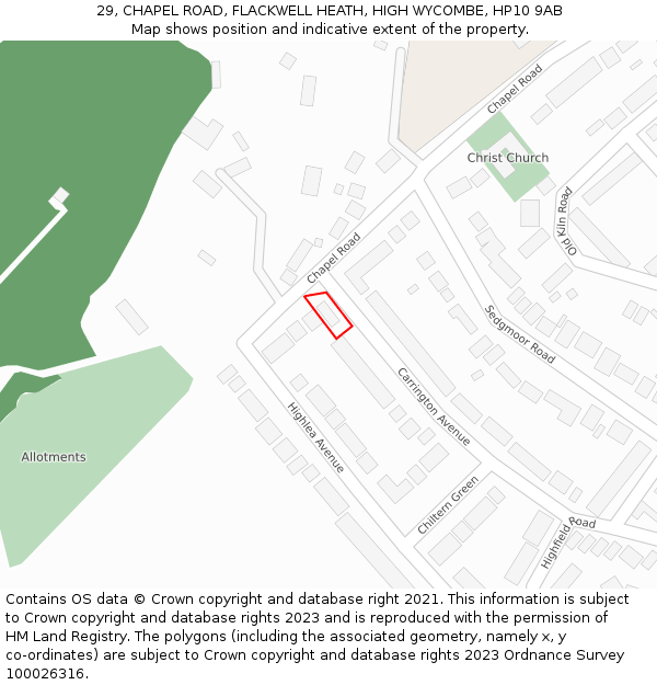 29, CHAPEL ROAD, FLACKWELL HEATH, HIGH WYCOMBE, HP10 9AB: Location map and indicative extent of plot