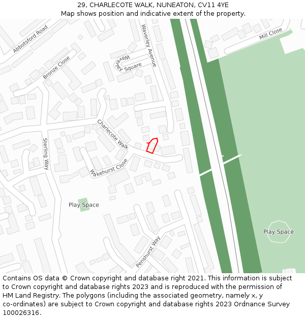 29, CHARLECOTE WALK, NUNEATON, CV11 4YE: Location map and indicative extent of plot