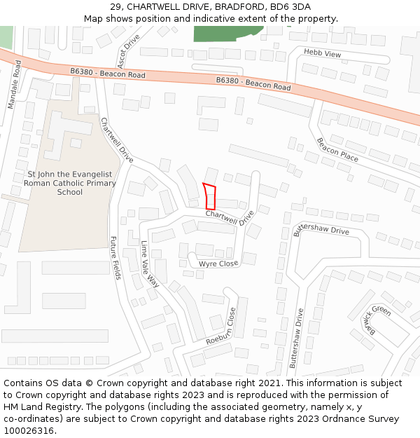 29, CHARTWELL DRIVE, BRADFORD, BD6 3DA: Location map and indicative extent of plot