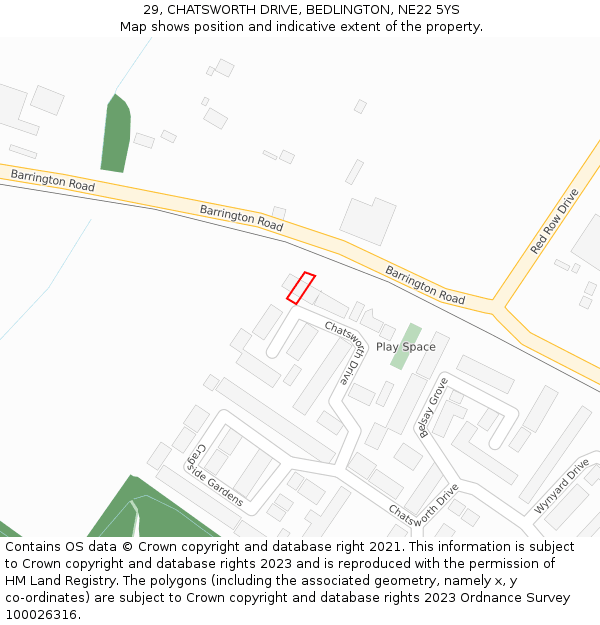 29, CHATSWORTH DRIVE, BEDLINGTON, NE22 5YS: Location map and indicative extent of plot