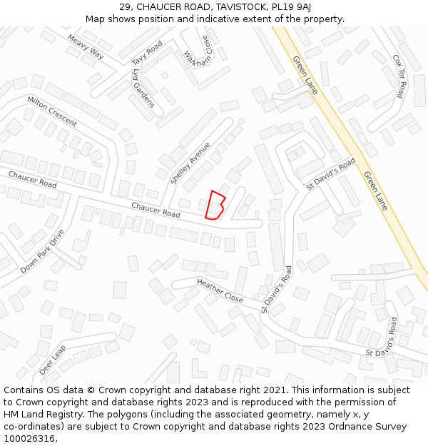 29, CHAUCER ROAD, TAVISTOCK, PL19 9AJ: Location map and indicative extent of plot