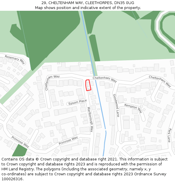 29, CHELTENHAM WAY, CLEETHORPES, DN35 0UG: Location map and indicative extent of plot