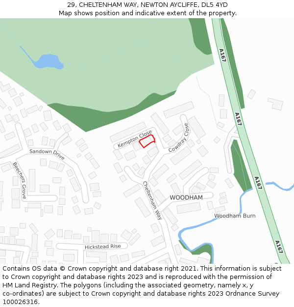 29, CHELTENHAM WAY, NEWTON AYCLIFFE, DL5 4YD: Location map and indicative extent of plot