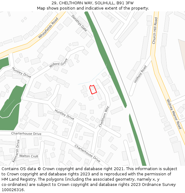 29, CHELTHORN WAY, SOLIHULL, B91 3FW: Location map and indicative extent of plot