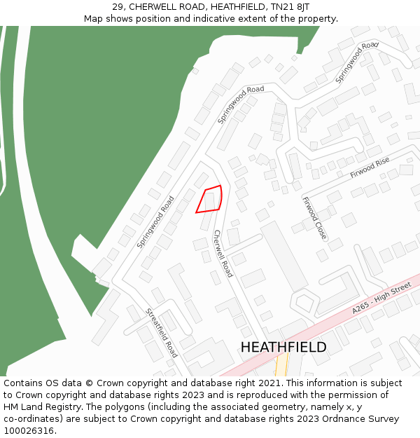 29, CHERWELL ROAD, HEATHFIELD, TN21 8JT: Location map and indicative extent of plot