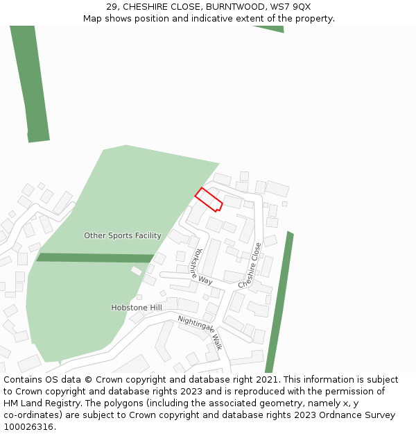 29, CHESHIRE CLOSE, BURNTWOOD, WS7 9QX: Location map and indicative extent of plot