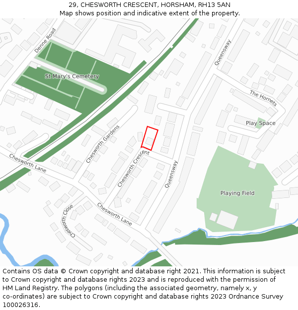 29, CHESWORTH CRESCENT, HORSHAM, RH13 5AN: Location map and indicative extent of plot