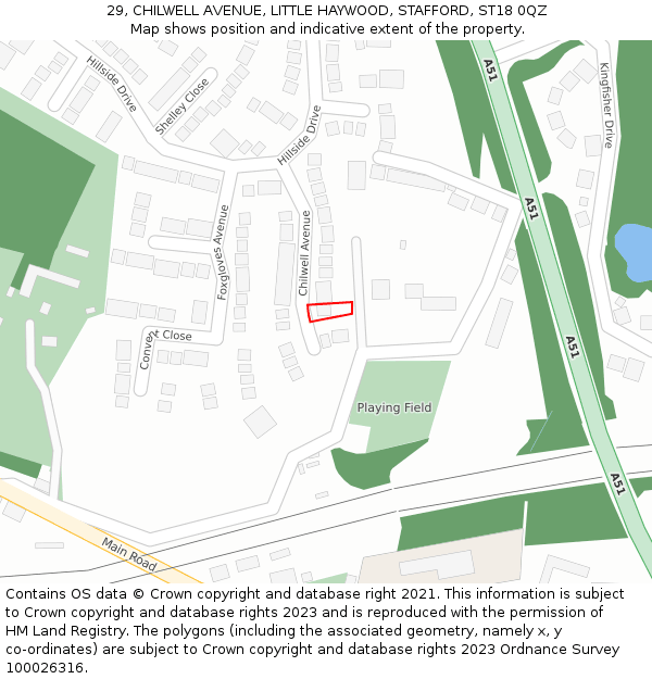 29, CHILWELL AVENUE, LITTLE HAYWOOD, STAFFORD, ST18 0QZ: Location map and indicative extent of plot