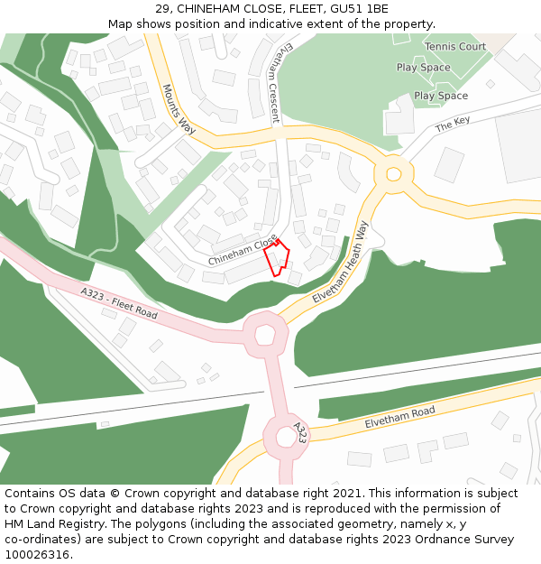 29, CHINEHAM CLOSE, FLEET, GU51 1BE: Location map and indicative extent of plot