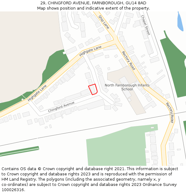 29, CHINGFORD AVENUE, FARNBOROUGH, GU14 8AD: Location map and indicative extent of plot