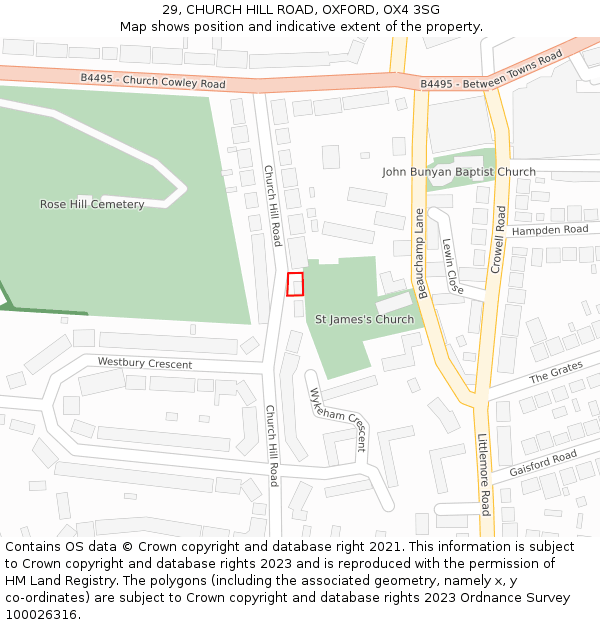 29, CHURCH HILL ROAD, OXFORD, OX4 3SG: Location map and indicative extent of plot