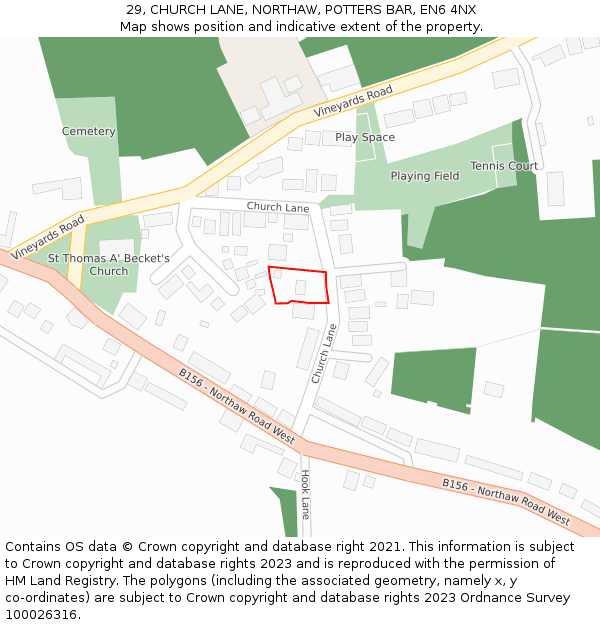 29, CHURCH LANE, NORTHAW, POTTERS BAR, EN6 4NX: Location map and indicative extent of plot