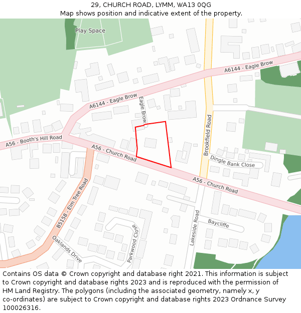 29, CHURCH ROAD, LYMM, WA13 0QG: Location map and indicative extent of plot