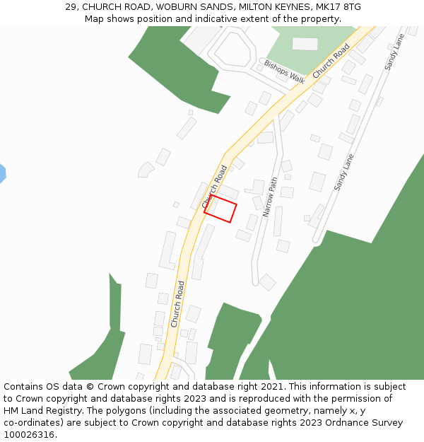 29, CHURCH ROAD, WOBURN SANDS, MILTON KEYNES, MK17 8TG: Location map and indicative extent of plot