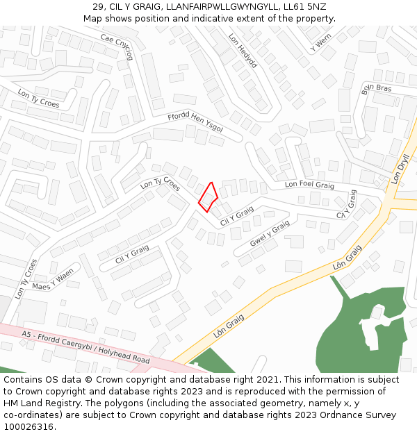 29, CIL Y GRAIG, LLANFAIRPWLLGWYNGYLL, LL61 5NZ: Location map and indicative extent of plot