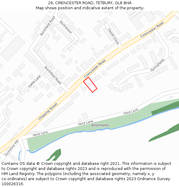 29, CIRENCESTER ROAD, TETBURY, GL8 8HA: Location map and indicative extent of plot