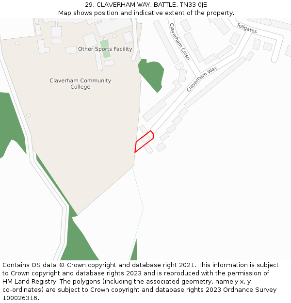 29, CLAVERHAM WAY, BATTLE, TN33 0JE: Location map and indicative extent of plot