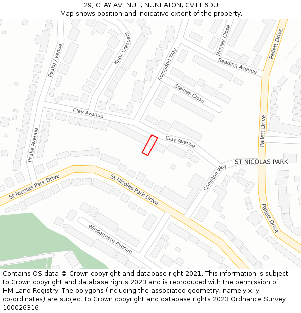 29, CLAY AVENUE, NUNEATON, CV11 6DU: Location map and indicative extent of plot