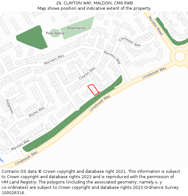 29, CLAYTON WAY, MALDON, CM9 6WB: Location map and indicative extent of plot