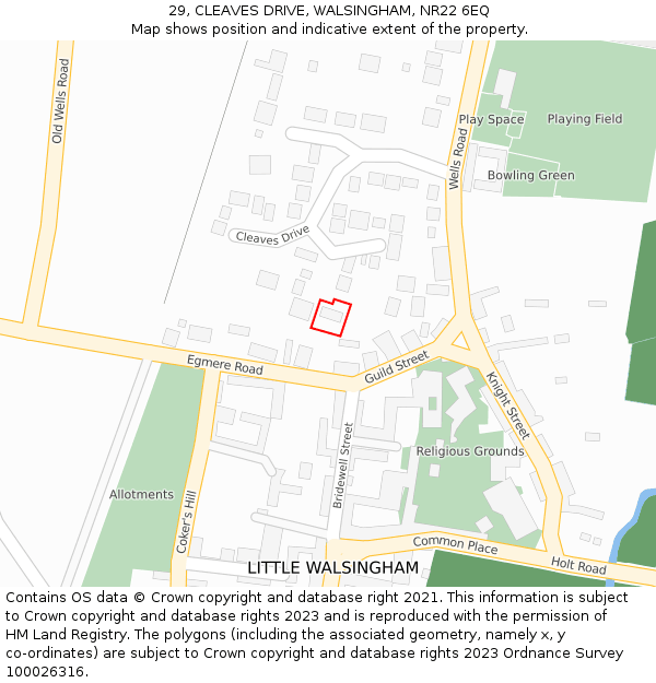 29, CLEAVES DRIVE, WALSINGHAM, NR22 6EQ: Location map and indicative extent of plot