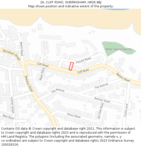 29, CLIFF ROAD, SHERINGHAM, NR26 8BJ: Location map and indicative extent of plot