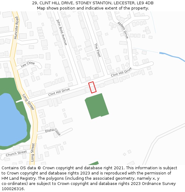 29, CLINT HILL DRIVE, STONEY STANTON, LEICESTER, LE9 4DB: Location map and indicative extent of plot