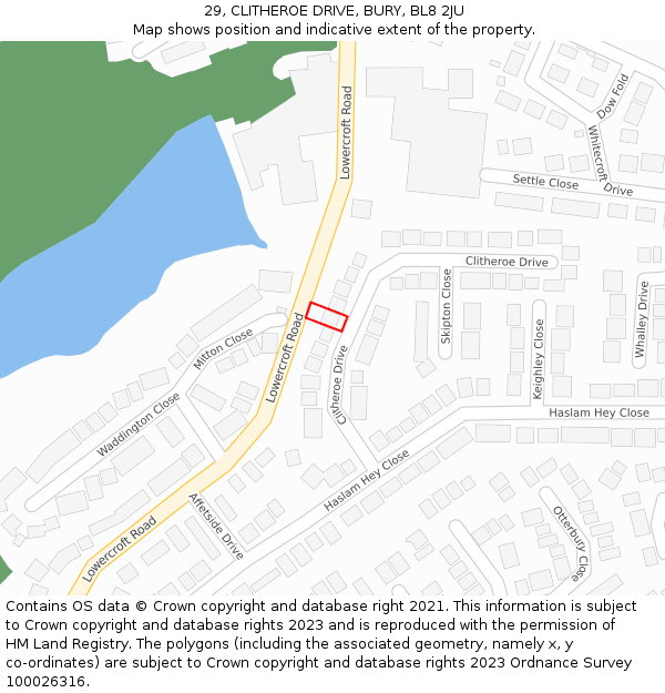 29, CLITHEROE DRIVE, BURY, BL8 2JU: Location map and indicative extent of plot