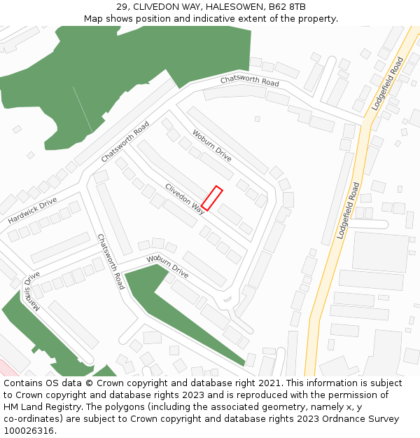 29, CLIVEDON WAY, HALESOWEN, B62 8TB: Location map and indicative extent of plot