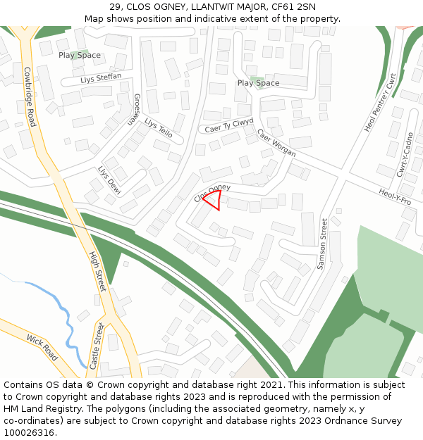 29, CLOS OGNEY, LLANTWIT MAJOR, CF61 2SN: Location map and indicative extent of plot