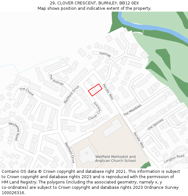 29, CLOVER CRESCENT, BURNLEY, BB12 0EX: Location map and indicative extent of plot