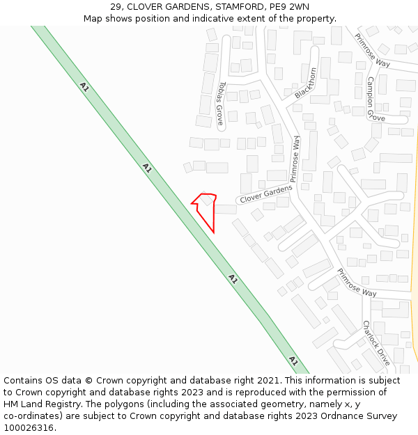 29, CLOVER GARDENS, STAMFORD, PE9 2WN: Location map and indicative extent of plot