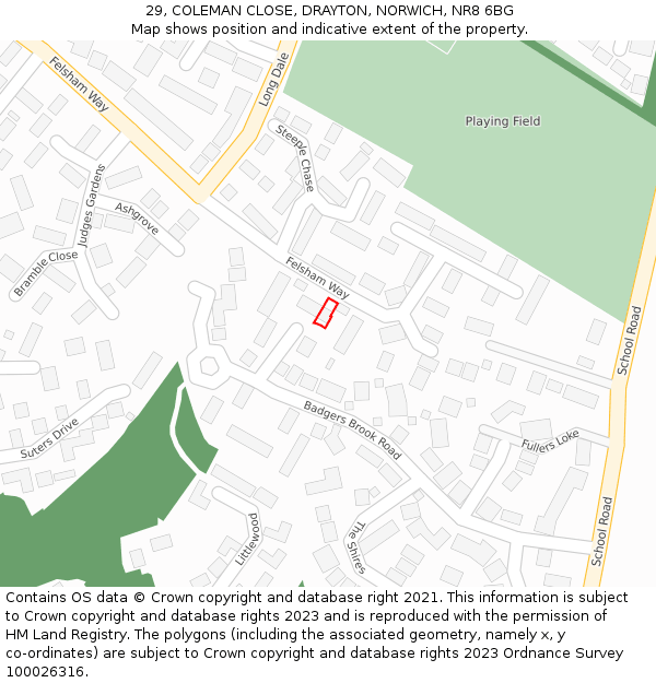 29, COLEMAN CLOSE, DRAYTON, NORWICH, NR8 6BG: Location map and indicative extent of plot