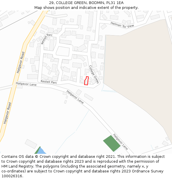 29, COLLEGE GREEN, BODMIN, PL31 1EA: Location map and indicative extent of plot