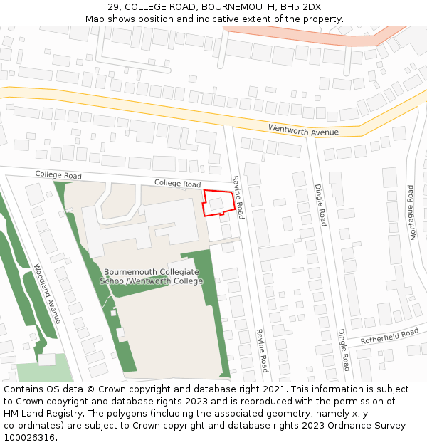 29, COLLEGE ROAD, BOURNEMOUTH, BH5 2DX: Location map and indicative extent of plot