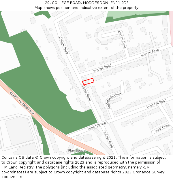 29, COLLEGE ROAD, HODDESDON, EN11 9DF: Location map and indicative extent of plot