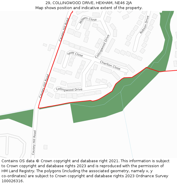 29, COLLINGWOOD DRIVE, HEXHAM, NE46 2JA: Location map and indicative extent of plot