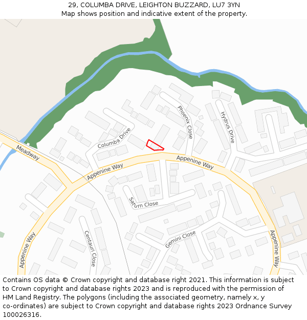 29, COLUMBA DRIVE, LEIGHTON BUZZARD, LU7 3YN: Location map and indicative extent of plot