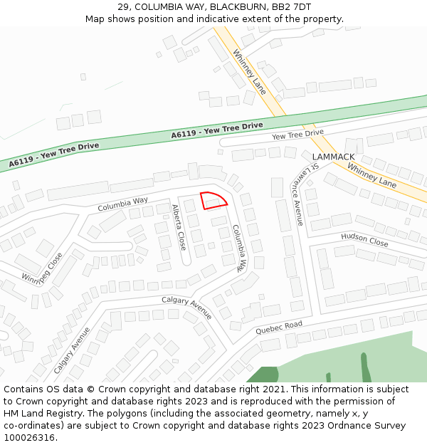 29, COLUMBIA WAY, BLACKBURN, BB2 7DT: Location map and indicative extent of plot