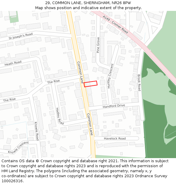 29, COMMON LANE, SHERINGHAM, NR26 8PW: Location map and indicative extent of plot