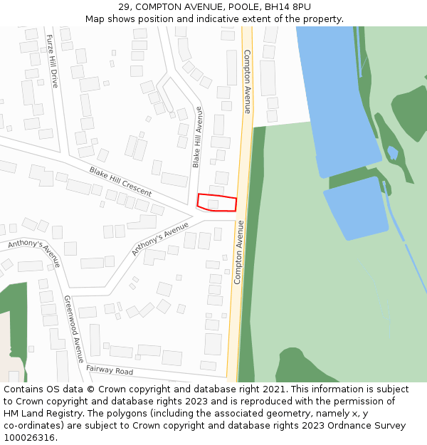 29, COMPTON AVENUE, POOLE, BH14 8PU: Location map and indicative extent of plot