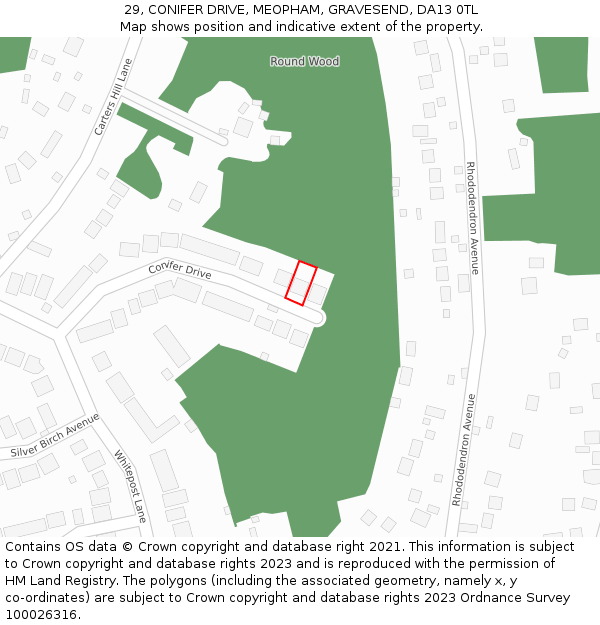 29, CONIFER DRIVE, MEOPHAM, GRAVESEND, DA13 0TL: Location map and indicative extent of plot