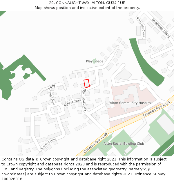 29, CONNAUGHT WAY, ALTON, GU34 1UB: Location map and indicative extent of plot