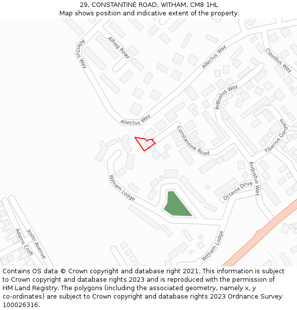 29, CONSTANTINE ROAD, WITHAM, CM8 1HL: Location map and indicative extent of plot