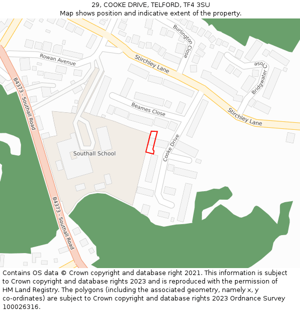 29, COOKE DRIVE, TELFORD, TF4 3SU: Location map and indicative extent of plot