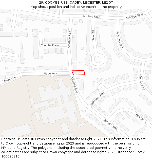 29, COOMBE RISE, OADBY, LEICESTER, LE2 5TJ: Location map and indicative extent of plot